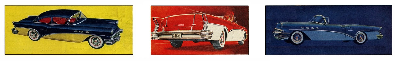This ad portrays a sedan and two convertibles from the '56 line.
