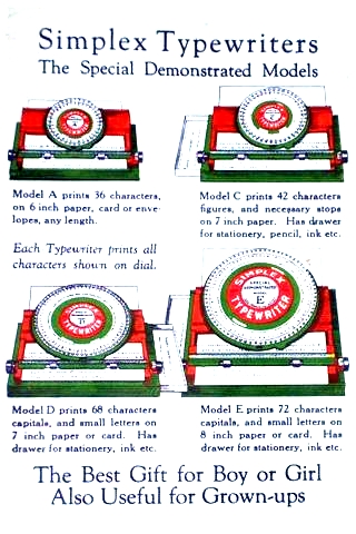 A photo of a Simplex toy typewriter advertisement.