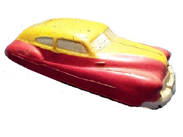 Another view of the yellow and red Buick seen along the passenger side front quarter.