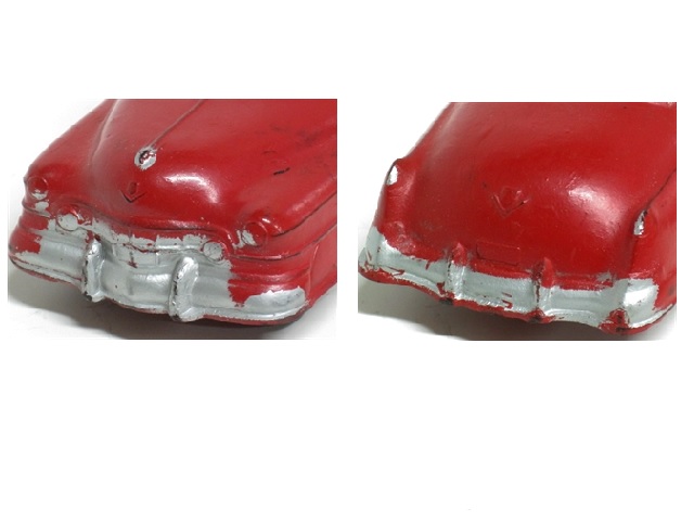 Close-up front and rear view of 1950 Cadillac.