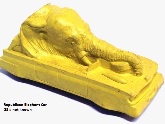 The Republican car, a large elephant head with flared ears, large tusks, and a large trunk.
