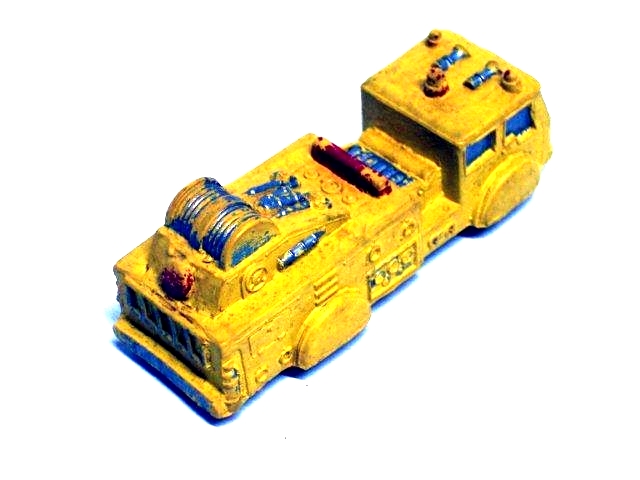 This view of the fire truck is from the right rear quarter. There are fire extinguishers mounted at the rear corners and lots of silver is used. I'd like to have this in red but in 'real life' red engines are less visible than yellow ones.