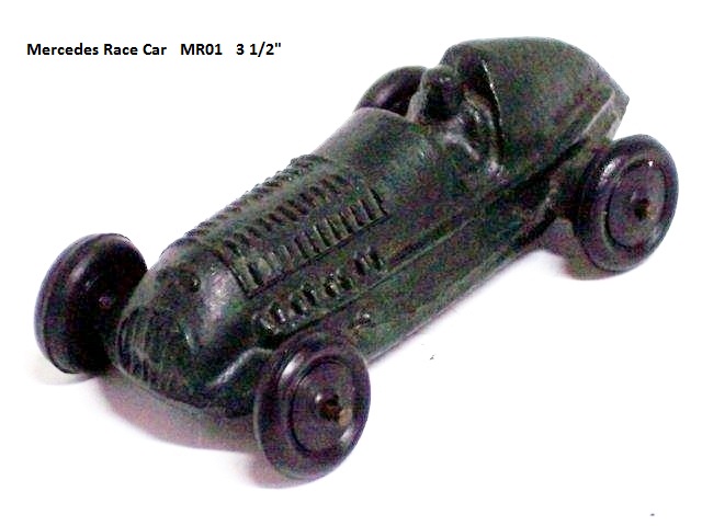 The 4-inch black Mercedes race car seen from the left front quarter.