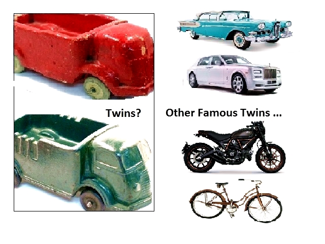 Photos comparing and contrasting the sawdust and the rubber trucks.