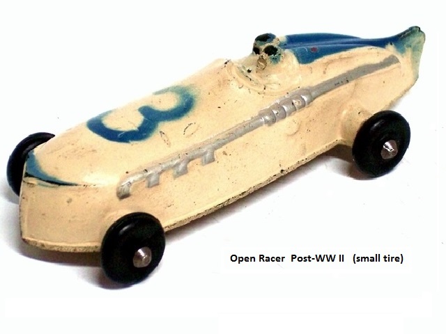 White Sun race car with blue trim, number 3, and small black tires seen from the front quarter.