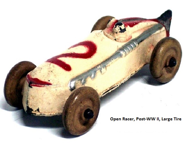 Seen from the front quarter, this is a white Sun race car with red trim, number 2, and large white tires. Four and a quarter inches long.
