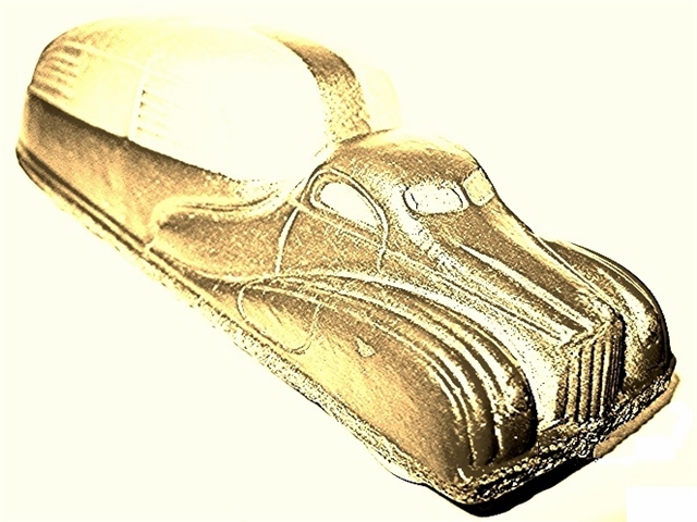 This view of the truck and tractor is done in a golden tone.