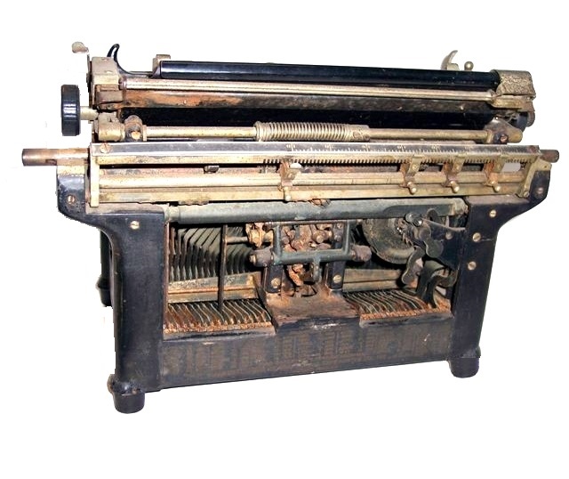 Though the rear view looks little changed, clearly the hardware and frame have been beefed up. Along the bottom, all of the patent information is shown. The No. 5 has taken the best of its predecessors, beefed them up, improved their operation, and created an truly excellent typewriter.